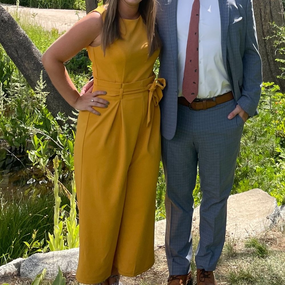 WORN ONCE - London Times Mustard Yellow Belted Jumpsuit, Size US 8